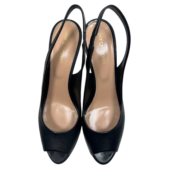Sergio Rossi Peep Toe Slingback Pumps i svart läder - Image 4