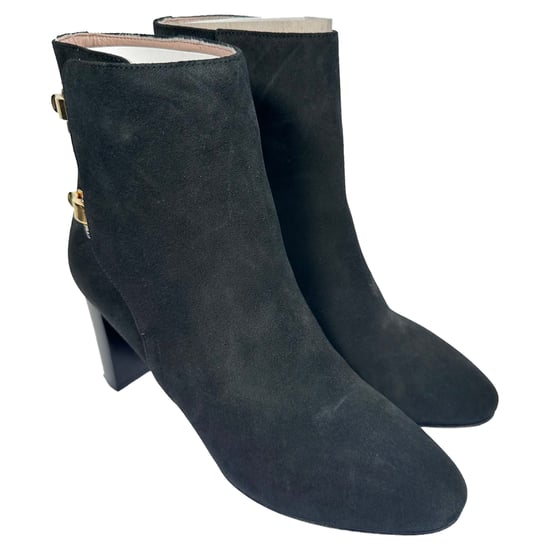 Chloé Double-Buckled High-Heel Ankle Boots in Black Suede - Image 4