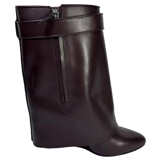 Givenchy Shark Lock Wedge Mid-Cat Boots i vinrött läder - Image 1