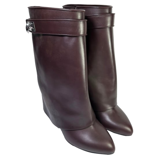 Givenchy Shark Lock Wedge Mid-Cat Boots i vinrött läder - Image 4