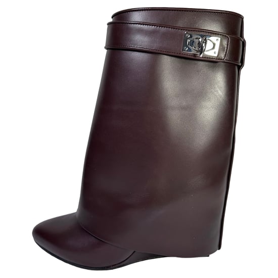 Givenchy Shark Lock Wedge Mid-Cat Boots i vinrött läder - Image 6