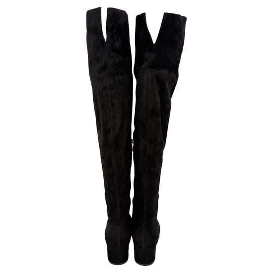 Gianvito Rossi Almond-Toe Knee-High Boots in Black Suede - Image 4