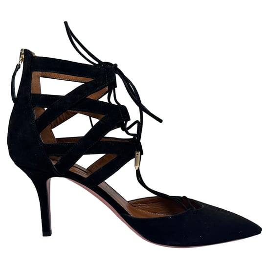 Aquazzura Belgravia Lace-Up Pumps in Black Suede - Image 1