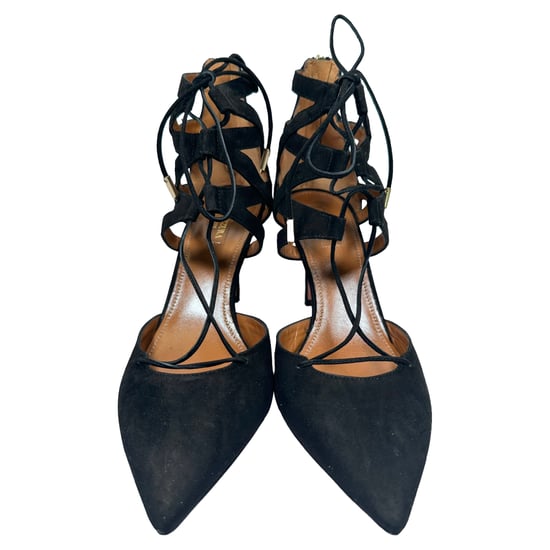Aquazzura Belgravia Lace-Up Pumps in Black Suede - Image 2