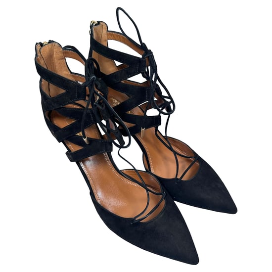 Aquazzura Belgravia Lace-Up Pumps in Black Suede - Image 5