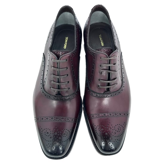Tom Ford Wessex Brogue-skor med snörning i vinrött läder - Image 4