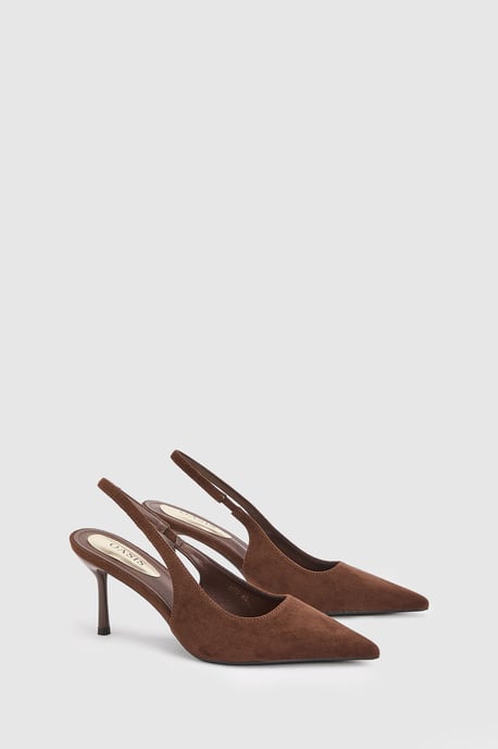 Annabelle Faux Suede Slingback High Stiletto Heeled Pointed Court Shoes - Image 2