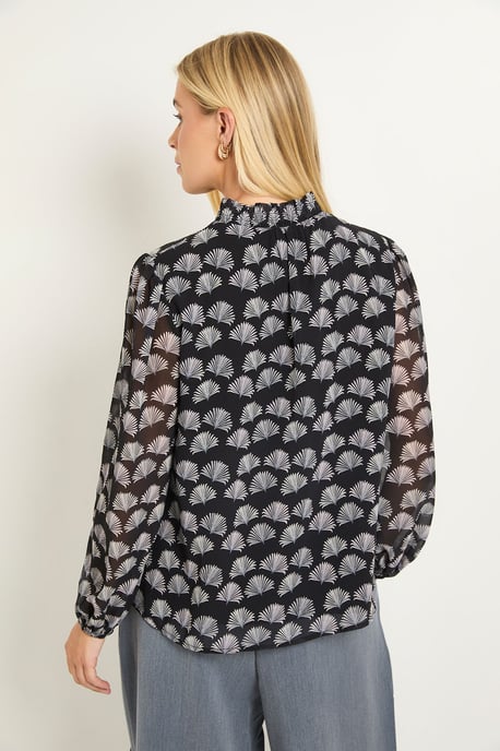 Petite Printed Shirred Neck Blouse - Image 3