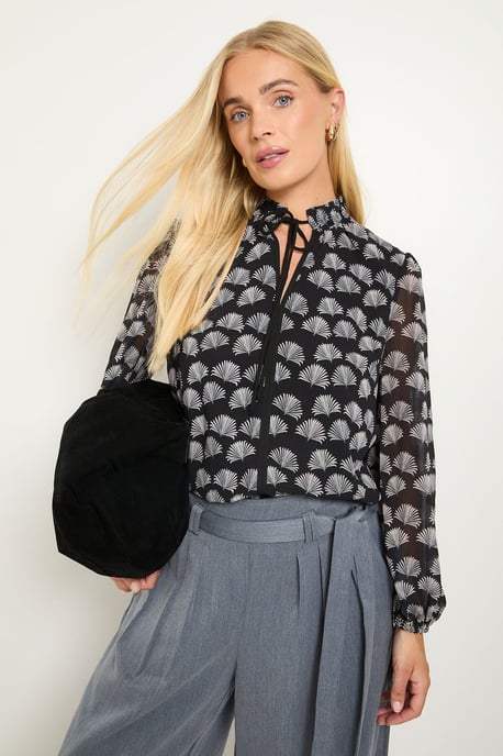 Petite Printed Shirred Neck Blouse - Image 5