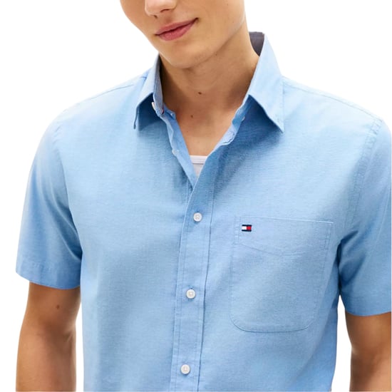 TOMMY HILFIGER Mens Shirt Oxford Lightweight Short Sleeve Regular Fit Summer Top - Image 3