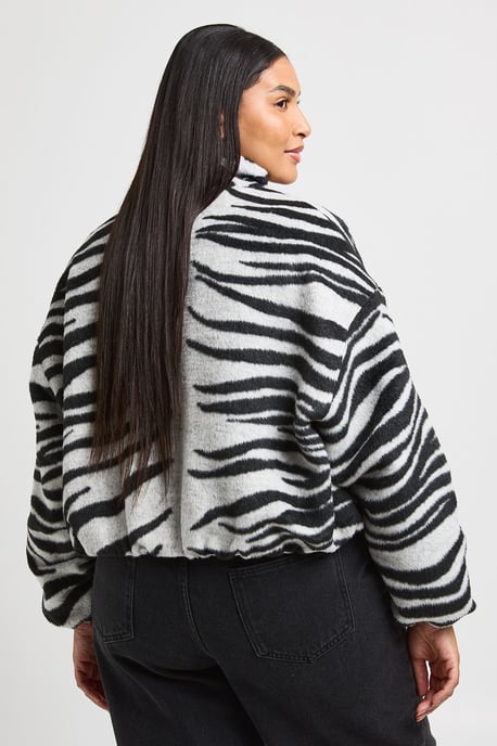 Plus Zebra Wool Look Bomber Jacket - Image 2
