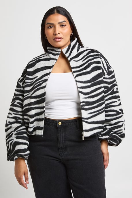 Plus Zebra Wool Look Bomber Jacket - Image 3