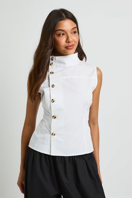 Cotton Funnel Neck Sleeveless Shirt - Image 1