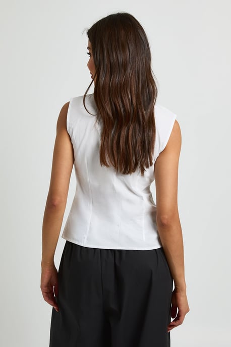 Cotton Funnel Neck Sleeveless Shirt - Image 2