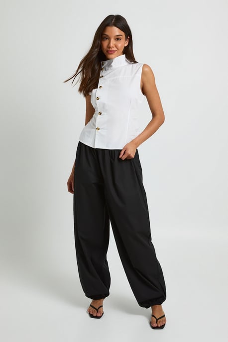 Cotton Funnel Neck Sleeveless Shirt - Image 3
