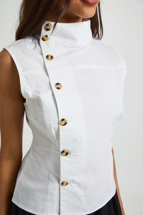 Cotton Funnel Neck Sleeveless Shirt - Image 4