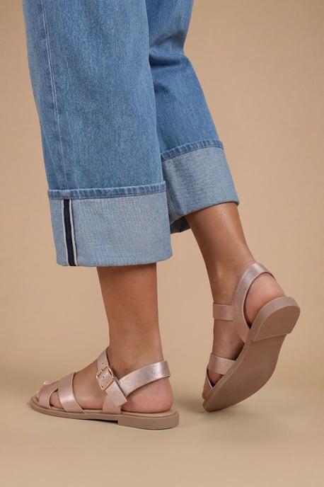 Florence Faux Leather Cross Strap Flat Sandals - Image 2