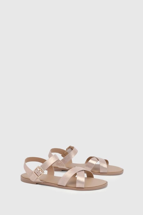 Florence Faux Leather Cross Strap Flat Sandals - Image 3