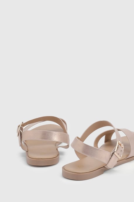 Florence Faux Leather Cross Strap Flat Sandals - Image 4
