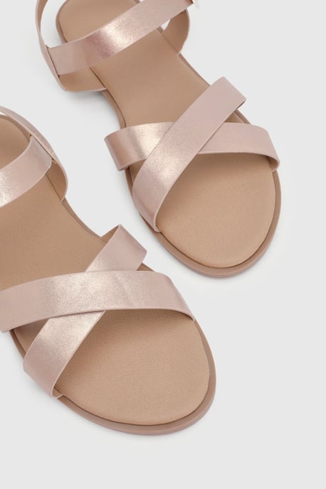 Florence Faux Leather Cross Strap Flat Sandals - Image 6