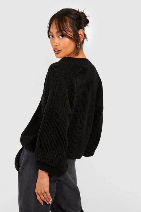 Balloon Sleeve Button Through Rib Cardigan - Image 2