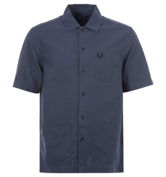 Men's Fred Perry Pocket Detail Oxford Short Sleeve Shirt in Navy - Image 1