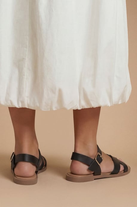 Florence Faux Leather Cross Strap Flat Sandals - Image 2