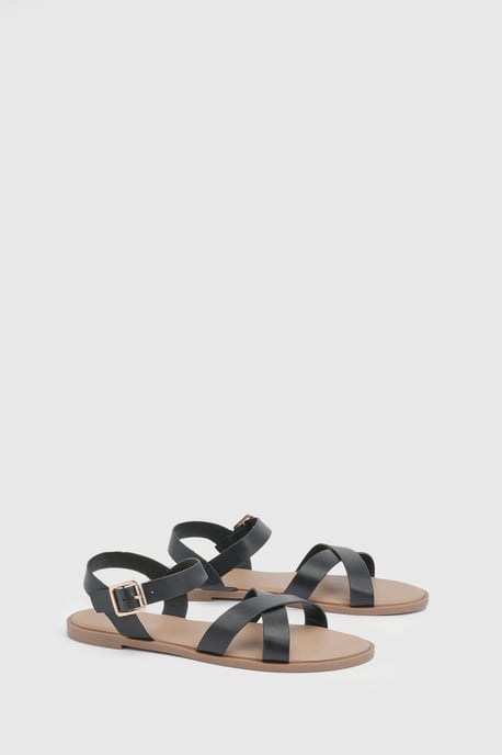 Florence Faux Leather Cross Strap Flat Sandals - Image 3