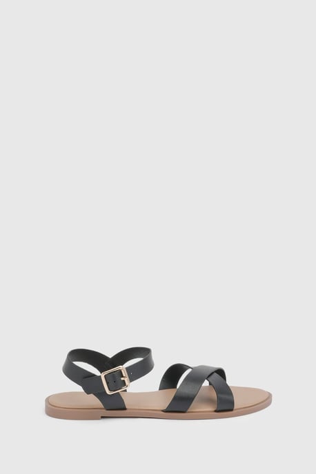 Florence Faux Leather Cross Strap Flat Sandals - Image 4