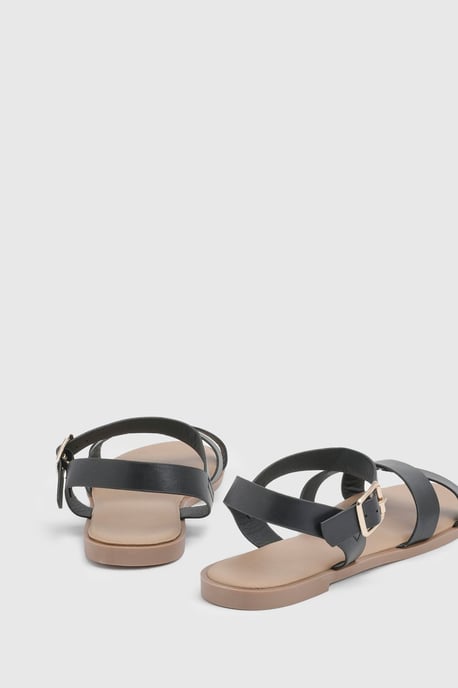Florence Faux Leather Cross Strap Flat Sandals - Image 5