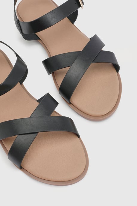 Florence Faux Leather Cross Strap Flat Sandals - Image 6