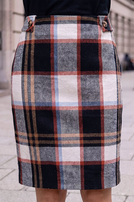 Button Tab Brush Check Skirt - Image 1
