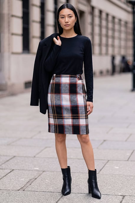 Button Tab Brush Check Skirt - Image 2