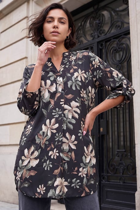Floral Print Buttoned Longline Top - Image 1
