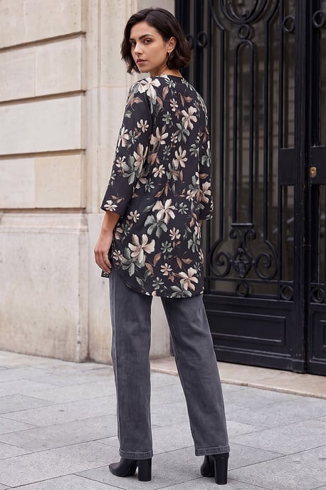 Floral Print Buttoned Longline Top - Image 3