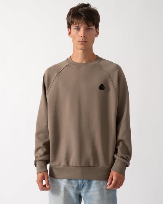Relaxed Fit Long Sleeve Logo Detail Sweatshirt in Taupe - Image 1