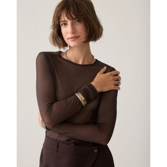 Summum 3s5394-30180 754 round neck top long sleeve mesh solid dark chocolate - Image 1