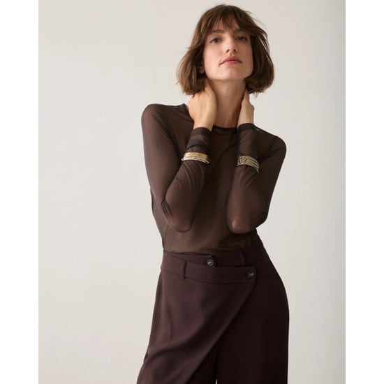 Summum 3s5394-30180 754 round neck top long sleeve mesh solid dark chocolate - Image 2