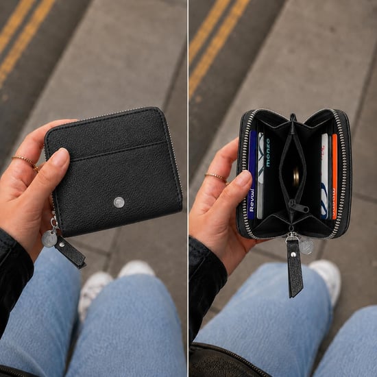 Women’s Small RFID Zip Around Purse, Card Coin Wallet in Black - Image 2