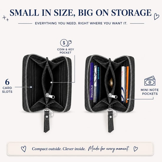 Women’s Small RFID Zip Around Purse, Card Coin Wallet in Black - Image 4