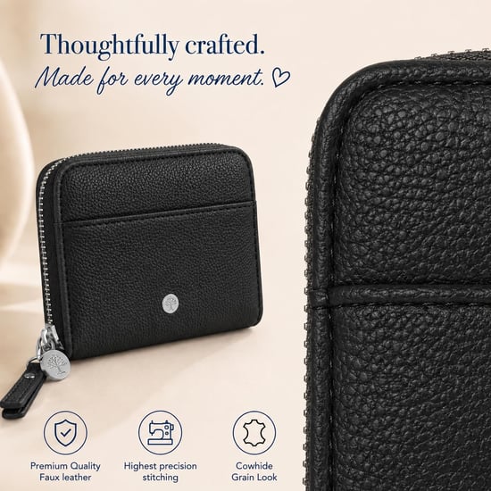 Women’s Small RFID Zip Around Purse, Card Coin Wallet in Black - Image 5
