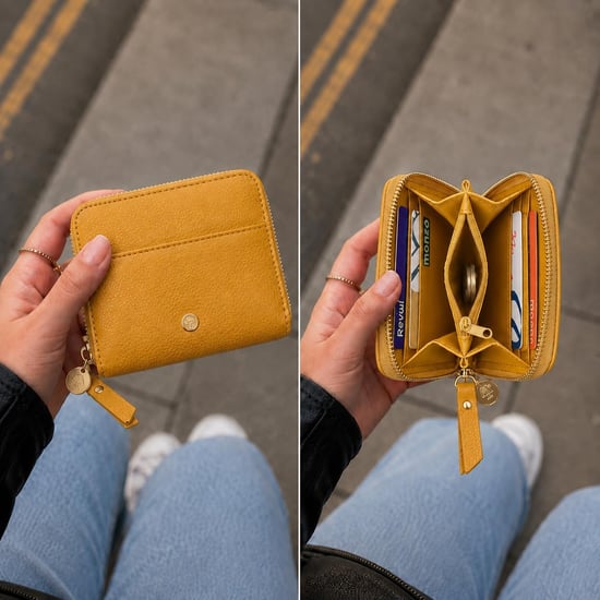 Women’s Small RFID Zip Around Purse, Card Coin Wallet in Mustard - Image 2