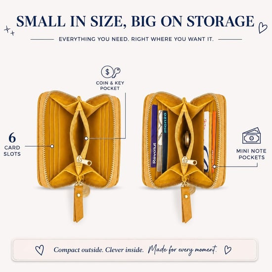 Women’s Small RFID Zip Around Purse, Card Coin Wallet in Mustard - Image 4
