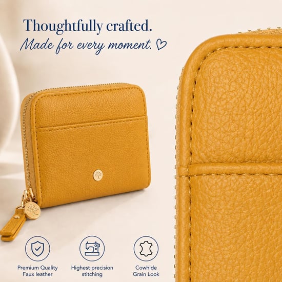 Women’s Small RFID Zip Around Purse, Card Coin Wallet in Mustard - Image 5