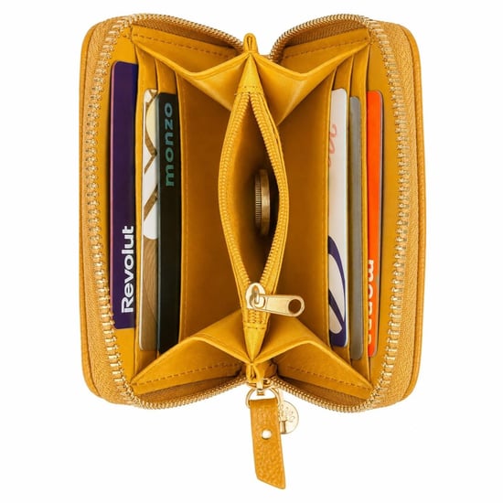 Women’s Small RFID Zip Around Purse, Card Coin Wallet in Mustard - Image 6