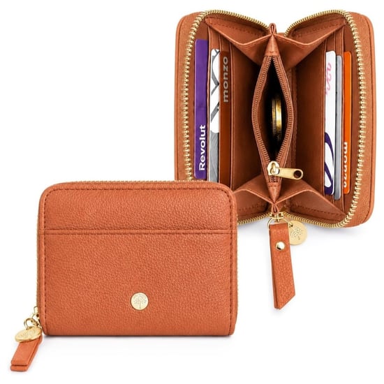 Women’s Small RFID Zip Around Purse, Card Coin Wallet in Tan - Image 1
