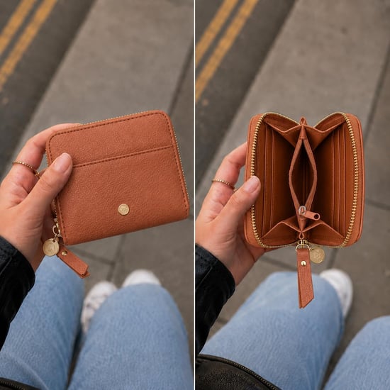 Women’s Small RFID Zip Around Purse, Card Coin Wallet in Tan - Image 2