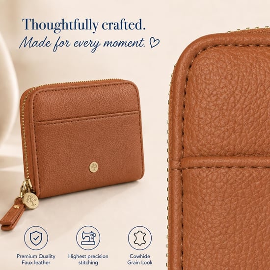 Women’s Small RFID Zip Around Purse, Card Coin Wallet in Tan - Image 5
