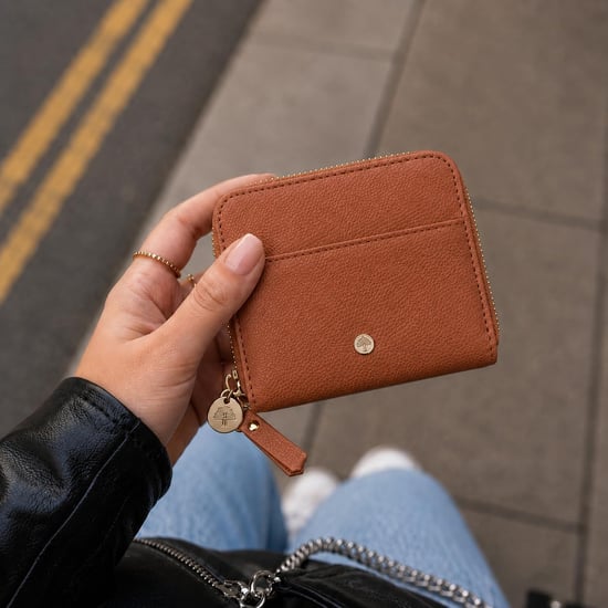 Women’s Small RFID Zip Around Purse, Card Coin Wallet in Tan - Image 6