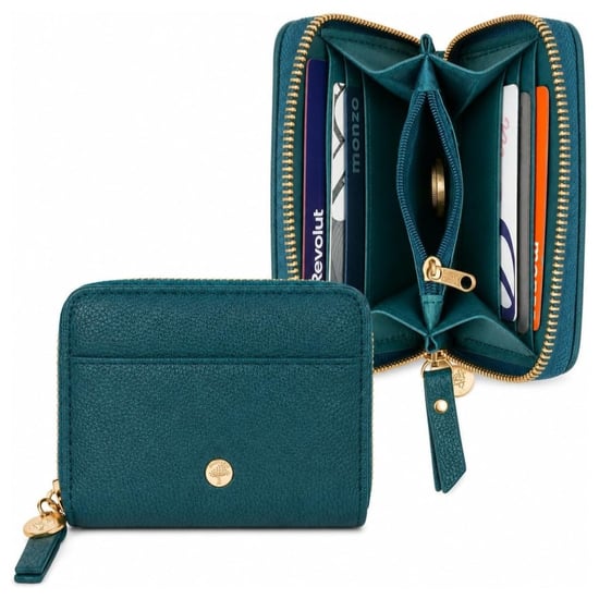 Women’s Small RFID Zip Around Purse, Card Coin Wallet in Teal - Image 1